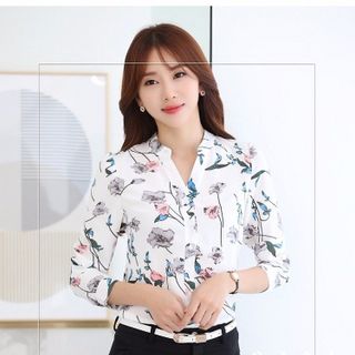 áo nữ - áo sơ mi cổ trụ