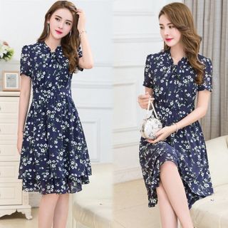 Đầm xòe 2 tầng cổ V cột nơ
