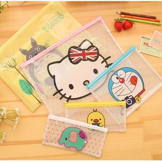 túi zip lưới a5 hình doremon kitty vịt voi totoro