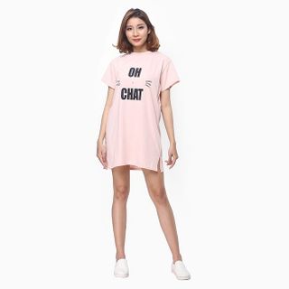 Đầm thun nữ oversize form dài màu hồng
