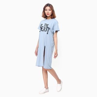Áo thun nữ oversize form dài màu xanh