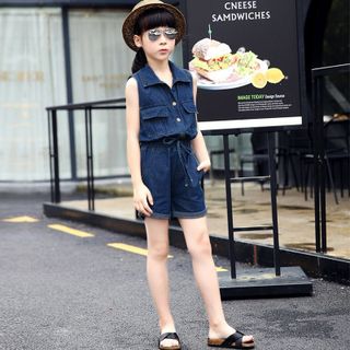 Jumpsuit Short Jean Bay Phối Túi Cho Bé
