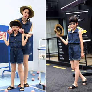 Jumpsuit Short Jean Bay Phối Túi Cho Bé