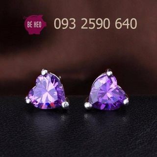 Bông tai trái tim đá Thạch Anh sáng lấp lánh BH618