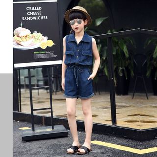 Jumpsuit Short Jean Bay Phối Túi Cho Bé