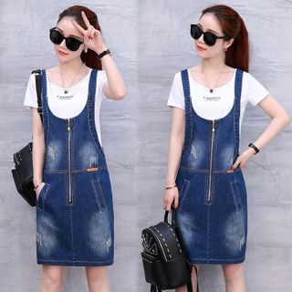 Đầm Jean Yếm Phối Dây Kéo Trước Kèm 2 Túi
