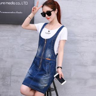 Đầm Jean Yếm Phối Dây Kéo Trước Kèm 2 Túi