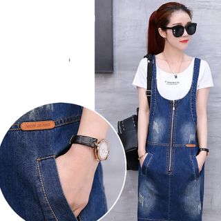 Đầm Jean Yếm Phối Dây Kéo Trước Kèm 2 Túi