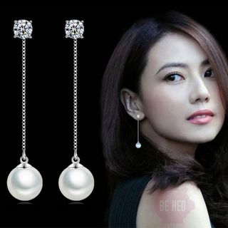Bông tai dài Ngọc trai đá pha lê 2 trong 1 BH507