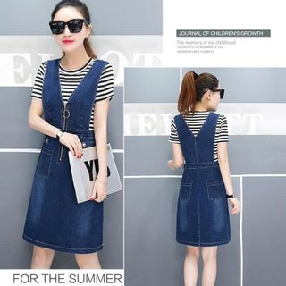 Đầm Jean Yếm cutout eo phối dây kéo