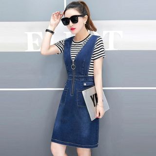 Đầm Jean Yếm cutout eo phối dây kéo