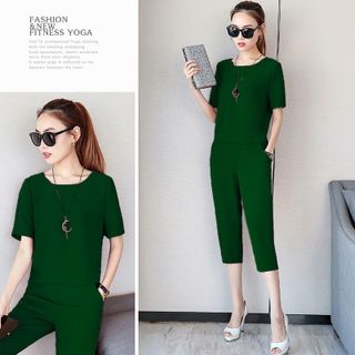 Set bộ lửng xanh bích cổ tròn thời trang có size XXXL