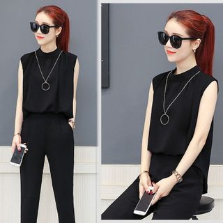 Set bộ lửng màu đất bazan cổ yếm phối dây kéo