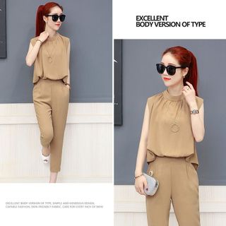 Set bộ lửng đen cổ yếm phối dây kéo