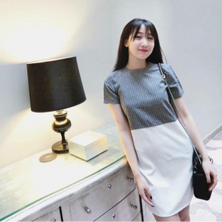 Váy kẻ pha màu dáng đuôi tôm
