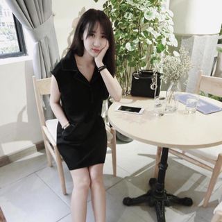 váy cổ vest đen/trắng