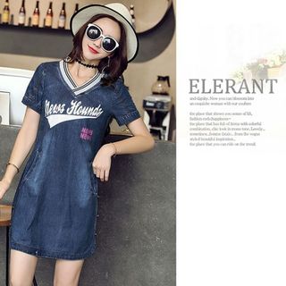 Đầm Jean New Hounds Cổ Tim Bo Lai Bầu Phối Nút