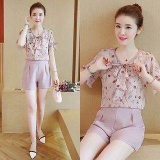 SET ÁO HOA CỘT NƠ PHỐI QUẦN SHORT giá sỉ