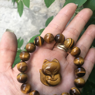 set vòng tay và hồ ly đá mắt hổ vàng nâu