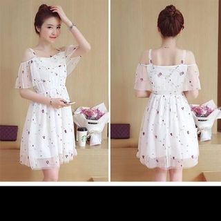 đầm rớt vai lưới hoa