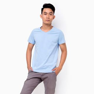 Áo thun nam cổ tim tay ngắn màu xanh