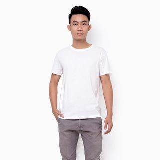 Áo thun nam trơn cổ tròn tay ngắn màu trắng