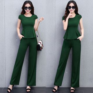 Set bộ dài peplum xanh rêu thời trang có size XXXL