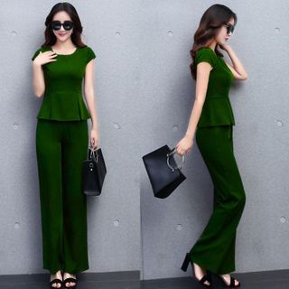 Set bộ dài peplum xanh rêu thời trang có size XXXL