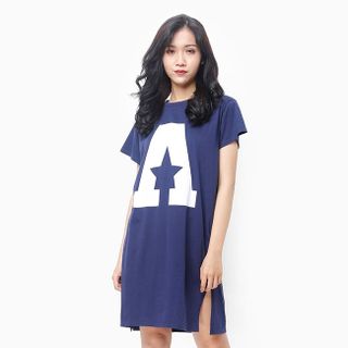 Đầm thun nữ oversize thoải mái ngôi sao màu xanh đen