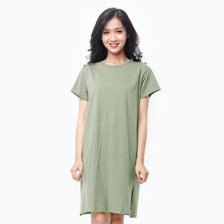 Đầm thun nữ oversize thoải mái màu rêu M2