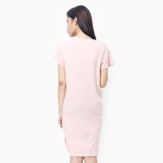 Đầm thun nữ oversize thoải mái viền tay màu hồng