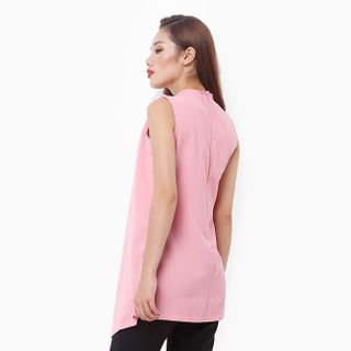 Áo form dài cách điệu gài nút thời trang màu hồng