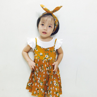 đầm yếm dập ly kèm băng đô