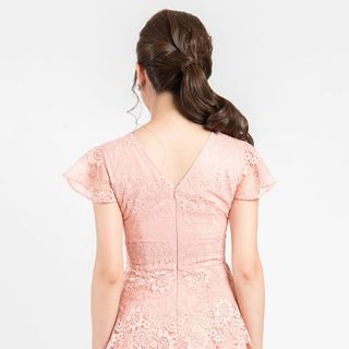 VÁY REN HỒNG TAY RỦ