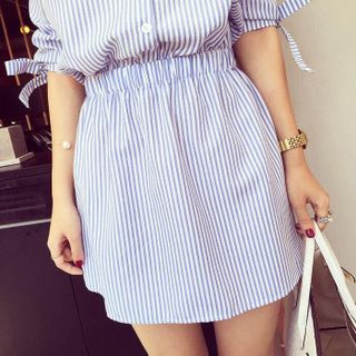 ĐẦM SƠ MI SỌC THUN EO