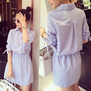 ĐẦM SƠ MI SỌC THUN EO