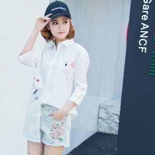 áo sơ mi thêu form dài