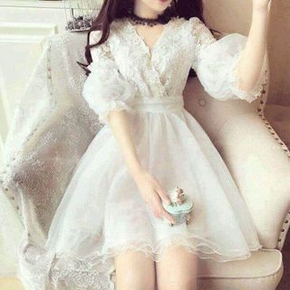 Đầm Xòe Tiểu Thư Tay Phồng