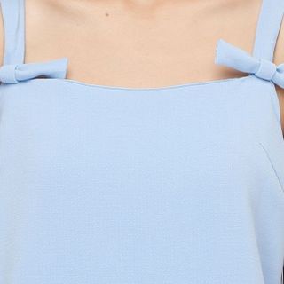 Đầm 2 dây phối nơ duyên dáng màu xanh