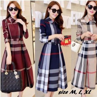 Đầm Sơmi Xếp Ly Caro