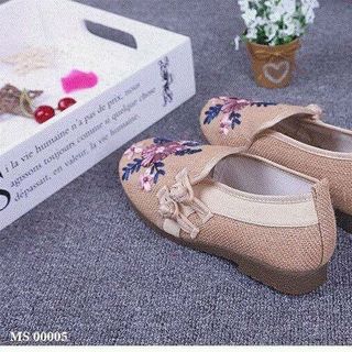 DeMikka giày lười đính hoa vải bố