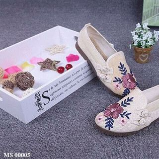 DeMikka giày lười đính hoa vải bố