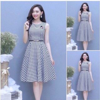 Đầm xòe sọc caro thiết kế mới tự tin kiểu dáng trẻ trung