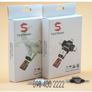 Đầu đọc thẻ Micro SD - 4 trong 1 type-c - lightning - micro - usb/usb 20 - cho Android Ipad Iphone 7Plus 6s 5s OTG