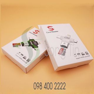 Đầu đọc thẻ Micro SD - 4 trong 1 type-c - lightning - micro - usb/usb 20 - cho Android Ipad Iphone 7Plus 6s 5s OTG