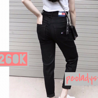 Quần jeans đen rách gối - lai tua rua