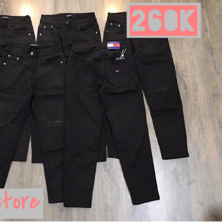 Quần jeans đen rách gối - lai tua rua