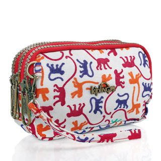 Ví cầm tay Kipling 3 ngăn họa tiết khỉ - màu trắng kem