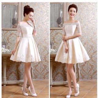 Đầm Xòe Xếp Li Trễ Vai
