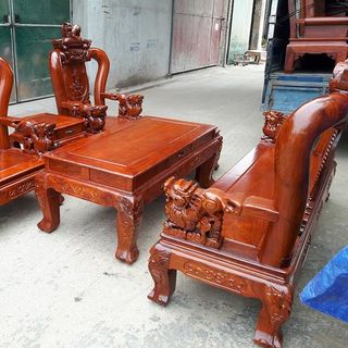 Bộ Bàn Ghế Nghê ĐỈnh tay 12 Gỗ Hương Vân